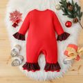 New Year Baby Girl Letter Print Ruffle Trim Long-sleeve Jumpsuit Red-2 image 2
