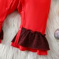 New Year Baby Girl Letter Print Ruffle Trim Long-sleeve Jumpsuit Red-2 image 5