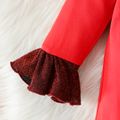 New Year Baby Girl Letter Print Ruffle Trim Long-sleeve Jumpsuit Red-2 image 3