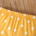2pcs Toddler Girl Floral Print Ruffle Hem Long-sleeve Tee and Polka dots Leggings Set Yellow image 4