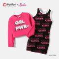 Barbie 2pcs Kid Girl Letter Print Sleeveless Dress and Cotton Sweatshirt Set Roseo image 2