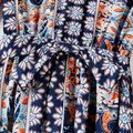 Family Matching Allover Floral Print Ruffle Long-sleeve Belted Dresses and Cotton Colorblock Polo Shirts Sets royalblue image 4