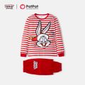 Tom and Jerry Family Matching Christmas Red Striped Cartoon Print Long-sleeve Pajamas Sets (Flame Resistant) Red image 2