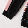 2pcs Toddler Girl Sweet Floral Letter Print Sweatshirt and Pants Set Black image 5