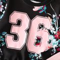 2pcs Toddler Girl Sweet Floral Letter Print Sweatshirt and Pants Set Black image 4