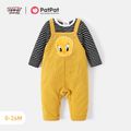 Looney Tunes 2pcs Baby Girl Long-sleeve Striped T-shirt and Animal Embroidered Corduroy Overalls Set Ginger image 1
