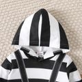 2pcs Baby Girl Letter Embroidered Black Striped Long-sleeve Hoodie and Solid Sweatpants Set BlackandWhite image 3