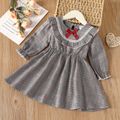 Toddler Girl Preppy style Ruffled Bowknot Design Plaid Dress Grey image 1