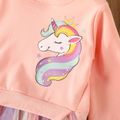 Toddler Girl Sweet Faux-two Unicorn Print Mesh Splice Dress Pink image 4