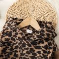 2pcs Toddler Boy Leopard Print Fleece Hoodie Sweatshirt and Elasticized Pants Set Brown image 4