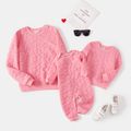 Mommy and Me Pink Heart Textured Long-sleeve Sweatshirts Pink image 1