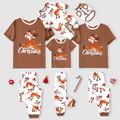 Christmas Family Matching Reindeer & Letter Print Short-sleeve Pajamas Sets (Flame Resistant) Khaki image 1