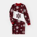Christmas Family Matching Allover Snowflake Print Red Plaid Long-sleeve Dresses and Sweatshirts Sets REDWHITE image 5