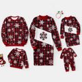 Christmas Family Matching Allover Snowflake Print Red Plaid Long-sleeve Dresses and Sweatshirts Sets REDWHITE image 1