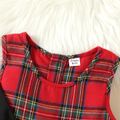 2pcs Kid Girl Red Plaid Sleeveless Dress and 3D Bowknot Design Cardigan Set Red image 4