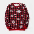 Christmas Family Matching Allover Snowflake Print Red Plaid Long-sleeve Dresses and Sweatshirts Sets REDWHITE image 3