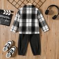 2pcs Toddler Boy Plaid Lapel Collar Long-sleeve Shirt and Elasticized Pants Set Black image 2