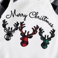 Christmas Family Matching Deer & Letter Embroidered Plaid Raglan-sleeve Thickened Polar Fleece Pajamas Sets (Flame Resistant) BlackandWhite image 4