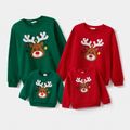 Christmas Deer Embroidered Long-sleeve Family Matching Sweatshirts Green image 1