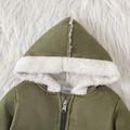 Baby Boy/Girl Thermal Suede Spliced Fuzzy Hooded Long-sleeve Zipper Jacket Dark Green image 4