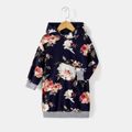 Mommy and Me Allover Floral Print Long-sleeve Drawstring Hoodie Dresses Tibetanblue image 5