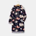 Mommy and Me Allover Floral Print Long-sleeve Drawstring Hoodie Dresses Tibetanblue image 2