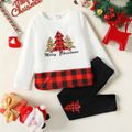 2pcs Kid Girl Christmas Plaid Splice Long-sleeve Tee and Elasticized Leggings Set White image 1