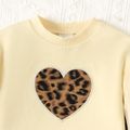 2pcs Baby Girl Heart Graphic Long-sleeve Crop Top and Leopard Flared Pants Set Creamcolored image 3