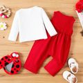 2pcs Baby Girl Letter & Ladybug Print Long-sleeve Tee and Tank Jumpsuit Set REDWHITE image 2