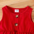 2pcs Baby Girl Letter & Ladybug Print Long-sleeve Tee and Tank Jumpsuit Set REDWHITE image 4