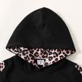 2pcs Toddler Girl/Boy Letter Leopard Print Hoodie Sweatshirt and Elasticized Pants Set Black image 4
