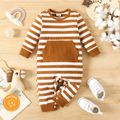 Baby Boy/Girl 95% Cotton Ribbed Striped Long-sleeve Jumpsuit with Pocket Brown image 1