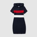 Family Matching Colorblock Ribbed Hooded Bodycon Dresses and Short-sleeve T-shirts Sets Color block image 2