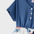 Family Matching Cotton Short-sleeve Floral Print Spliced Dresses and Striped Colorblock T-shirts Sets Blue grey image 4