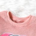 Kid Girl Bear Embroidered Sequined Fuzzy Fleece Sweatshirt Dark Pink image 4