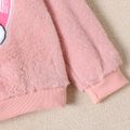 Kid Girl Bear Embroidered Sequined Fuzzy Fleece Sweatshirt Dark Pink image 5