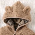 Baby Boy Plaid Lining Thermal Sherpa Fleece 3D Ears Hooded Long-sleeve Coat Brown image 2