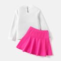 Barbie 2pcs Kid Girl Mock Neck Long-sleeve Tee and Skirt Set White image 3