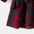 Mommy and Me Allover Floral Print Surplice Neck Belted Ruffle Trim Long-sleeve Dresses Red image 5