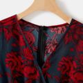 Mommy and Me Allover Floral Print Surplice Neck Belted Ruffle Trim Long-sleeve Dresses Red image 3