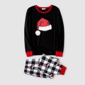 Christmas Family Matching Xmas Hat Print Black Long-sleeve Plaid Pajamas Sets (Flame Resistant) Black image 4