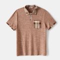 Family Matching Knitted Spliced Plaid Dresses and Short-sleeve Button Front Polo Shirts Sets Brown image 2