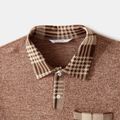 Family Matching Knitted Spliced Plaid Dresses and Short-sleeve Button Front Polo Shirts Sets Brown image 3