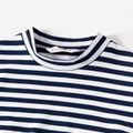 Family Matching 95% Cotton Short-sleeve Striped Spliced Ruched Bodycon Dresses and T-shirts Sets Tibetanbluewhite image 3