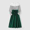 Family Matching Ribbed Striped Spliced Belted Dresses and Long-sleeve Colorblock Waffle Hoodies Sets blackishgreen image 2