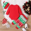 Christmas 3pcs Baby Boy/Girl 95% Cotton Long-sleeve Xmas Tree & Letter Print Red Romper and Pants with Hat Set Red image 2