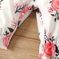 2pcs Baby Girl Pink Corduroy Layered Ruffle Long-sleeve Spliced Floral Print Pretty with Headband Set Pink image 5