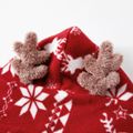 Christmas Family Matching Allover Deer Print 3D Antler Hooded Long-sleeve Red Thickened Polar Fleece Zipper Onesies Pajamas (Flame Resistant) Burgundy image 4