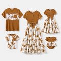 Family Matching Tawny Ribbed Spliced Allover Palm Leaf Print Midi Dresses and Short-sleeve T-shirts Sets tawny image 1
