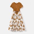 Family Matching Tawny Ribbed Spliced Allover Palm Leaf Print Midi Dresses and Short-sleeve T-shirts Sets tawny image 2